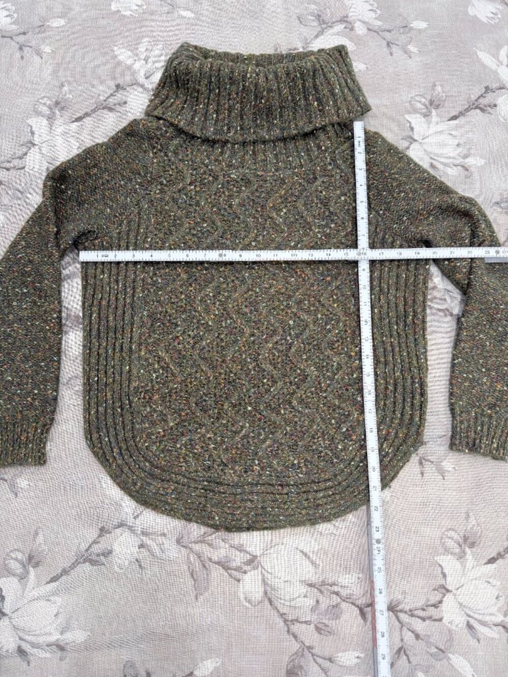Charlie B XS Olive Donegal Fleck Wool Blend Cowl Turtleneck Sweater - Picture 9 of 13